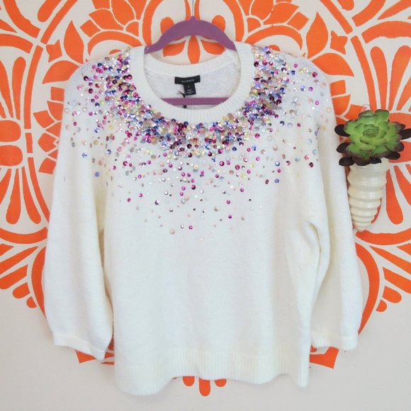 Halogen Sweaters - NWT Halogen Ivory Purple Sequin Sweater L
